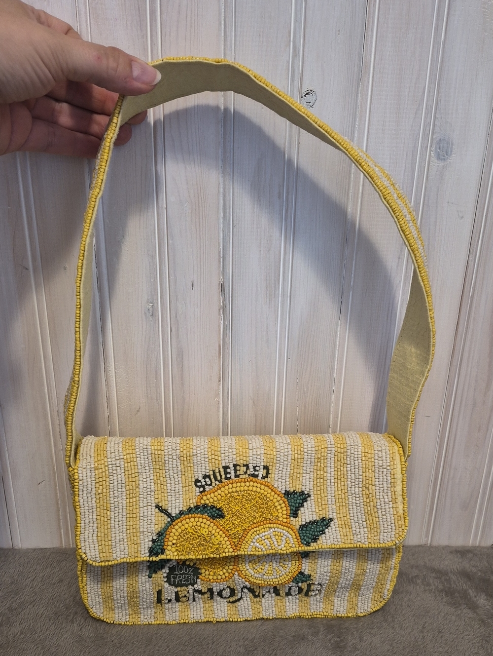 Yellow Beaded Lemon Crossbody Bag